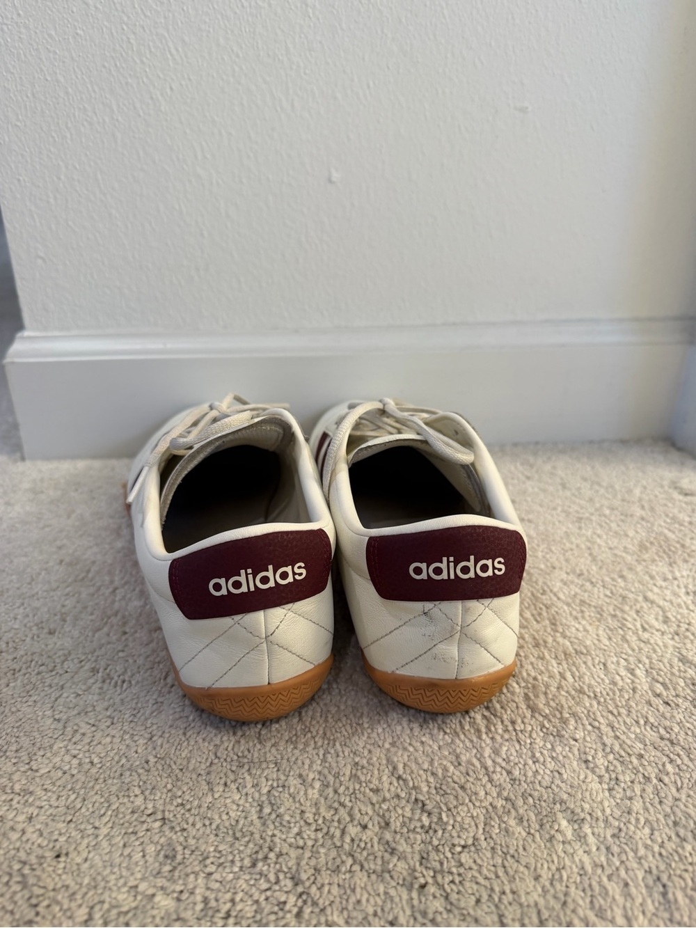 adidas White Sneakers with Maroon Heel Tabs